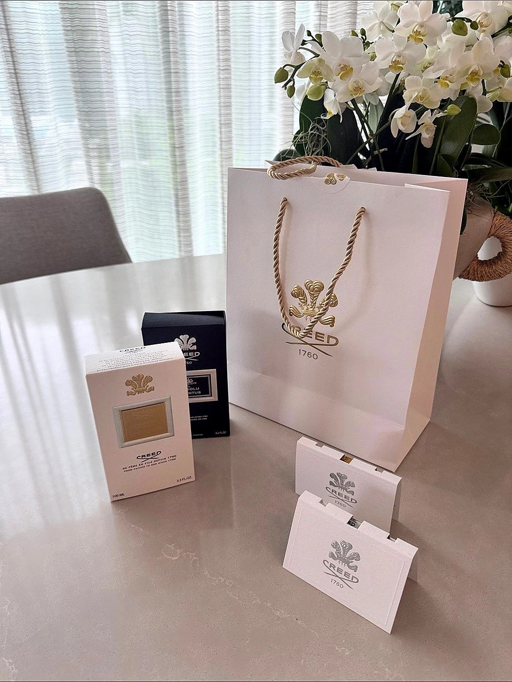 Creed Absolu Aventus Eau de Parfum boxes and bag 2 nwt 2 trial spray